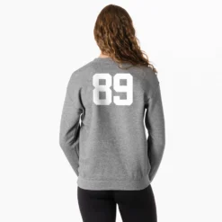 Girls Lacrosse Crewneck Sweatshirt - Lacrosse Stick Heart -Sport Play Mode Female Crewneck Back Gray Number