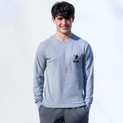 Guys Lacrosse Tshirt Long Sleeve - Patriotic Stick (Back Design) -Sport Play Mode GUYS LACROSSE LS MALE GRAY FRONT