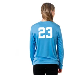 Girls Lacrosse Long Sleeve Performance Tee - Crossed Girls Sticks -Sport Play Mode LSTECH F LIGHTBLUE NUMBER 3