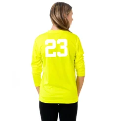 Girls Lacrosse Long Sleeve Performance Tee - LuLa The Lax Dog(Blue) -Sport Play Mode LSTECH F SAFETYYELLOW NUMBER 1
