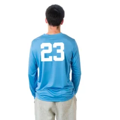 Hockey Long Sleeve Performance Tee - Hockey Crossed Sticks Logo -Sport Play Mode LSTECH M LIGHTBLUE NUMBER