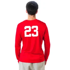 Baseball Long Sleeve Performance Tee - Eat Sleep Baseball Bold Text -Sport Play Mode LSTECH M RED NUMBER 6