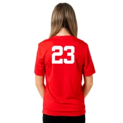 Girls Lacrosse Short Sleeve Performance Tee - Crossed Girls Sticks -Sport Play Mode SSTECH F RED NUMBER