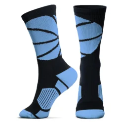 Basketball Woven Mid-Calf Sock Set - Ball Wrap (Black/Carolina Blue) -Sport Play Mode bk 01092 2