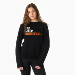 Basketball Crewneck Sweatshirt - Eat Sleep Basketball -Sport Play Mode bk 02203 BLACK MODEL FEMALE