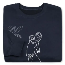 Basketball Crewneck Sweatshirt - Basketball Player Sketch -Sport Play Mode bk 02298 NAVY FOLD