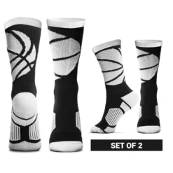 Basketball Woven Mid-Calf Sock Set - Ball Wrap (Black/White)