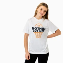 Basketball Short Sleeve Performance Tee - Nothin But Net -Sport Play Mode bk 02426 WHITE MODEL F