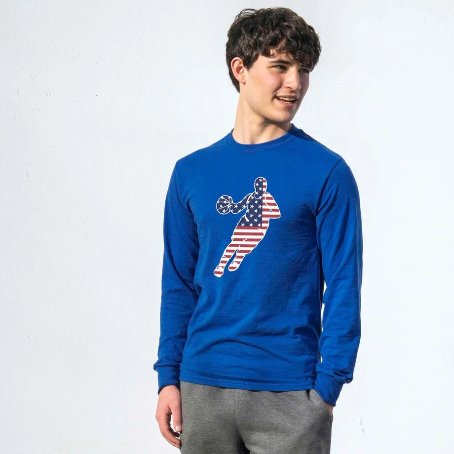 Basketball Tshirt Long Sleeve - Basketball Stars And Stripes Player 2 Basketball Tshirt Long Sleeve - Basketball Stars And Stripes Player - Image 2