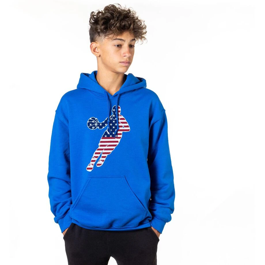 Basketball Hooded Sweatshirt - Basketball Stars And Stripes Player 2 Basketball Hooded Sweatshirt - Basketball Stars And Stripes Player - Image 2