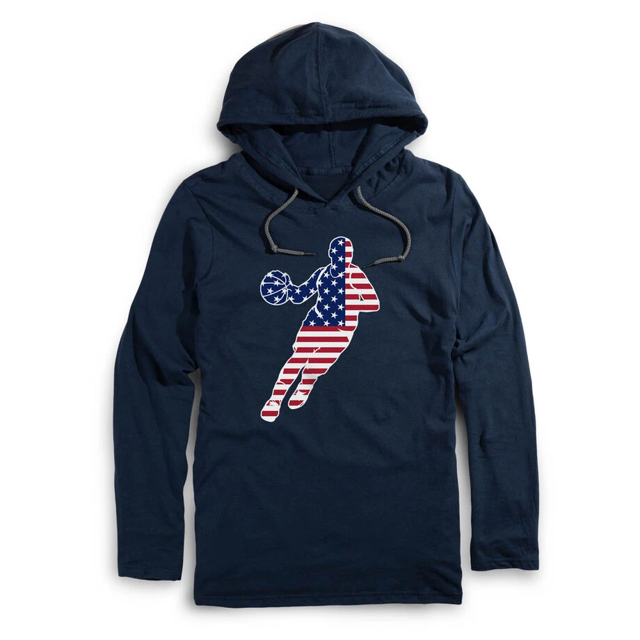 Men's Basketball Lightweight Hoodie - Basketball Stars And Stripes Player 1 Men's Basketball Lightweight Hoodie - Basketball Stars And Stripes Player