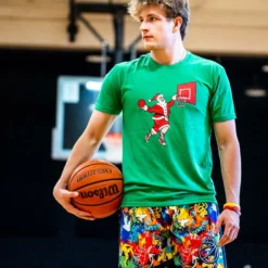 Basketball T-Shirt Short Sleeve - Slam Dunk Santa -Sport Play Mode bk 02652 GREEN BOYS LIFESTYLE 2