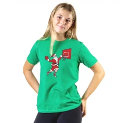 Basketball T-Shirt Short Sleeve - Slam Dunk Santa -Sport Play Mode bk 02652 GREEN GIRLS
