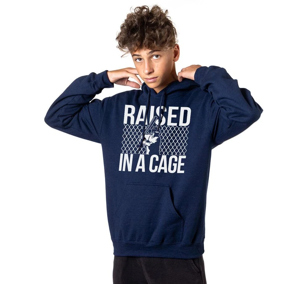 Baseball Hooded Sweatshirt - Raised In A Cage 2 Baseball Hooded Sweatshirt - Raised In A Cage - Image 2