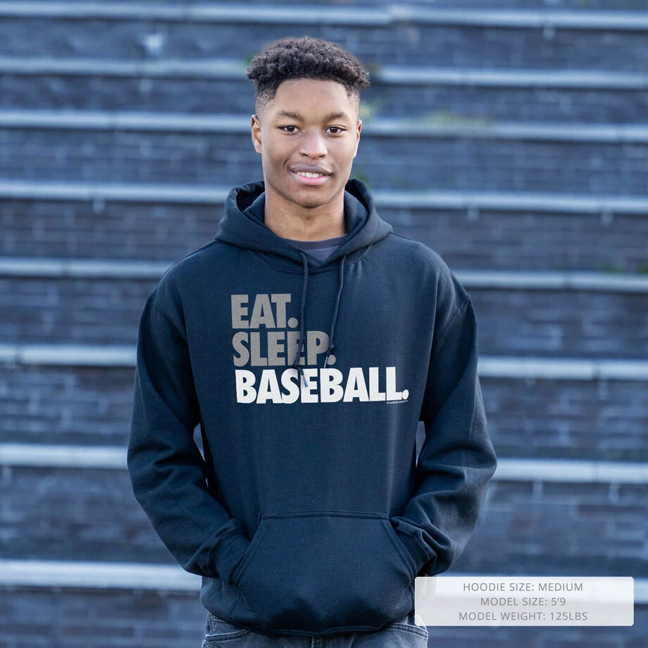 Baseball Hooded Sweatshirt - Eat Sleep Baseball Bold Text 7 Baseball Hooded Sweatshirt - Eat Sleep Baseball Bold Text - Image 7