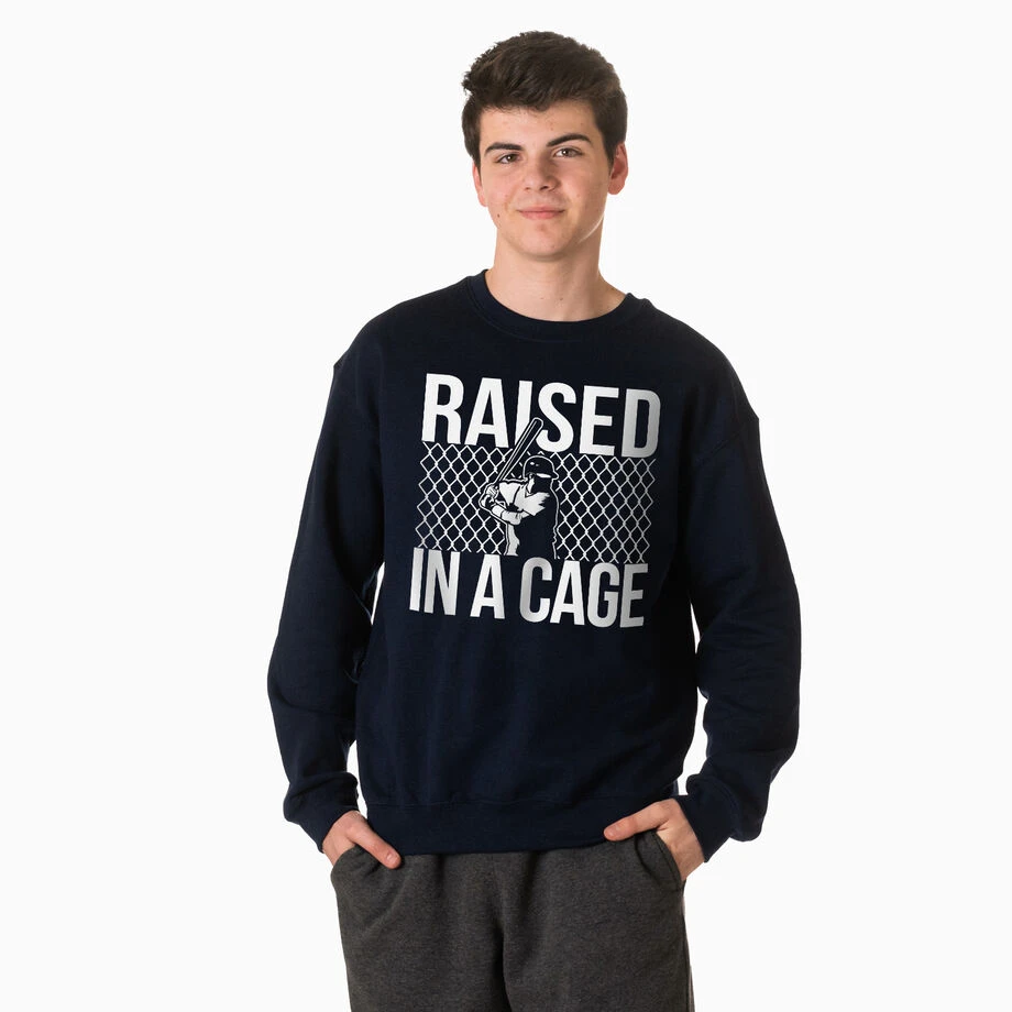 Baseball Crewneck Sweatshirt - Raised In A Cage 2 Baseball Crewneck Sweatshirt - Raised In A Cage - Image 2