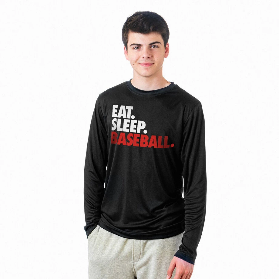 Baseball Long Sleeve Performance Tee - Eat. Sleep. Baseball. 2 Baseball Long Sleeve Performance Tee - Eat. Sleep. Baseball. - Image 2