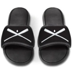 Baseball Repwell® Slide Sandals - Crossed Bats With Ball -Sport Play Mode bs 02674 BLACKWHITE FRONT