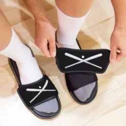 Baseball Repwell® Sandal Straps - Crossed Bats With Ball -Sport Play Mode bs 02674 STRAPS BLACKWHITE LIFESTYLE