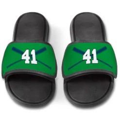 Baseball Repwell® Slide Sandals - Crossed Bats With Numbers 7 Baseball Repwell® Slide Sandals - Crossed Bats With Numbers -Sport Play Mode bs 02675 GREENNAVY FRONT