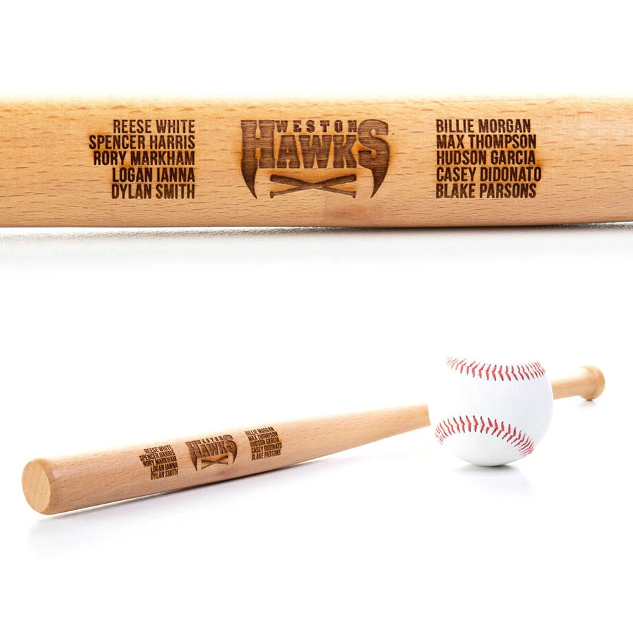Engraved Mini Baseball Bat - Team Logo With Roster 2 Engraved Mini Baseball Bat - Team Logo With Roster - Image 2