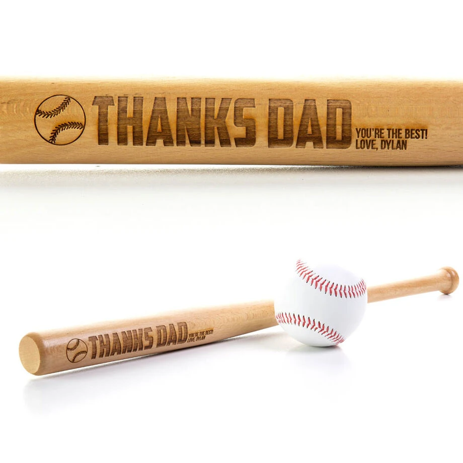 Engraved Mini Baseball Bat - Thanks Dad 2 Engraved Mini Baseball Bat - Thanks Dad - Image 2