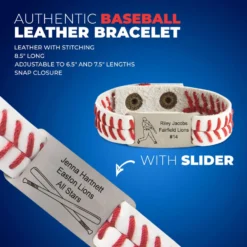 Authentic Baseball Leather Bracelet With Slider - Personalized Player -Sport Play Mode bs 02796 DETAILS