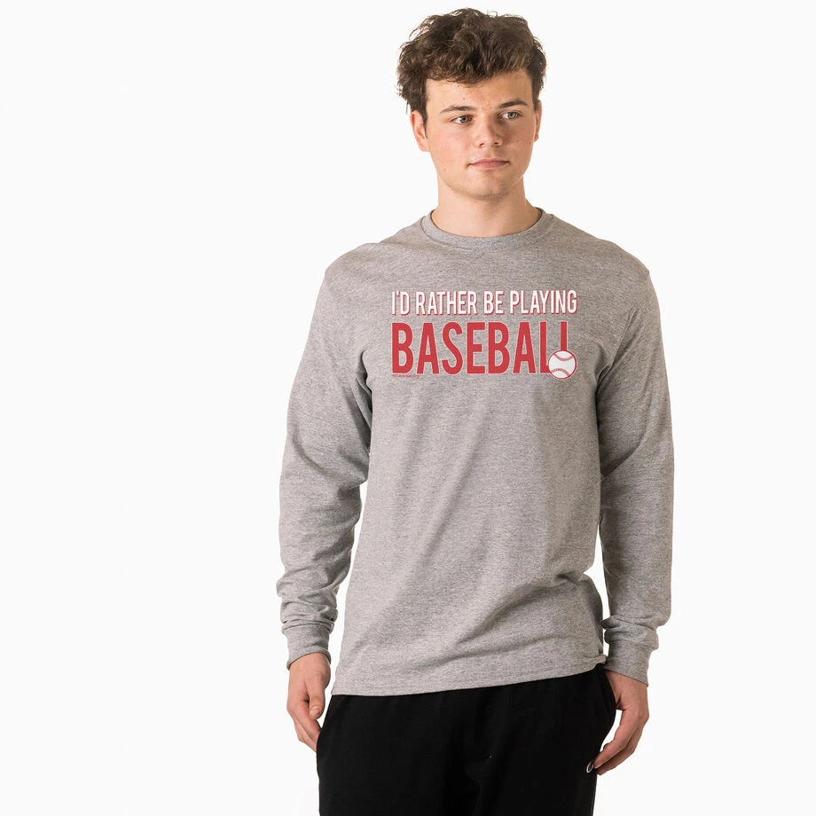Baseball Tshirt Long Sleeve - I'd Rather Be Playing Baseball 2 Baseball Tshirt Long Sleeve - I'd Rather Be Playing Baseball - Image 2