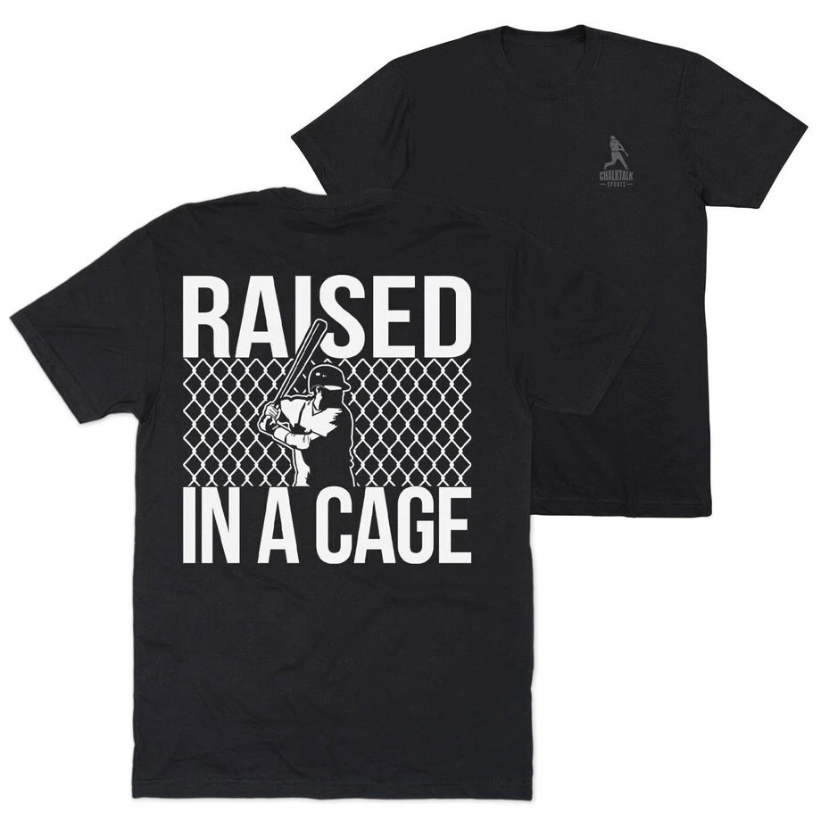 Baseball Short Sleeve T-Shirt - Raised In A Cage Baseball (Back Design) 1 Baseball Short Sleeve T-Shirt - Raised In A Cage Baseball (Back Design)