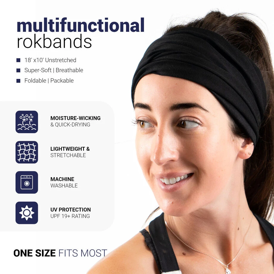 Long Multifunctional Headwear - Solid Black RokBAND 2 Long Multifunctional Headwear - Solid Black RokBAND - Image 2