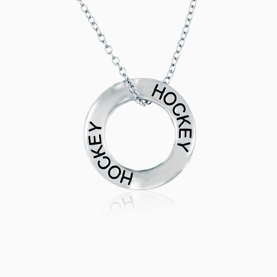 Silver Hockey Message Ring Necklace 1 Silver Hockey Message Ring Necklace