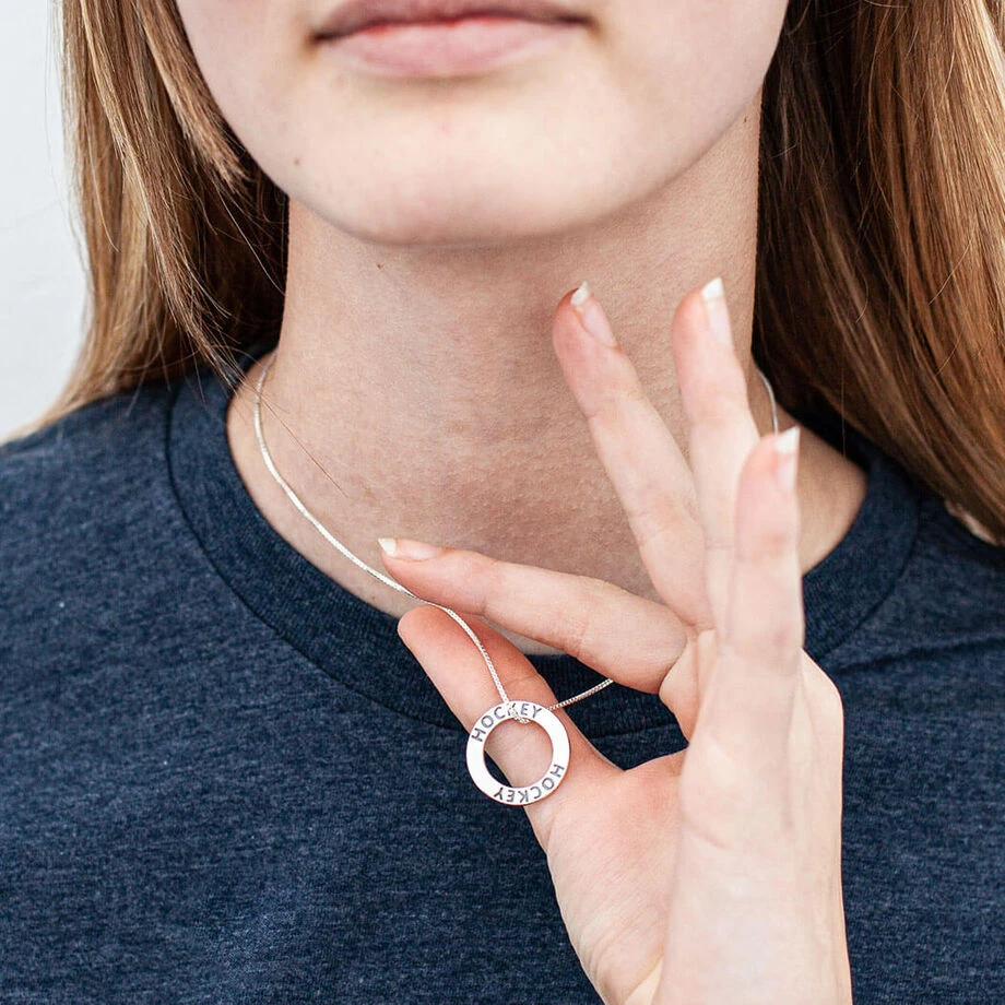 Silver Hockey Message Ring Necklace 2 Silver Hockey Message Ring Necklace - Image 2