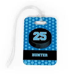 Hockey Bag/Luggage Tag - Personalized Hockey Puck With Dots Background