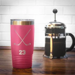 Hockey 20 Oz. Double Insulated Tumbler - Personalized Crossed Sticks -Sport Play Mode hk 04711 PINK COFFEE