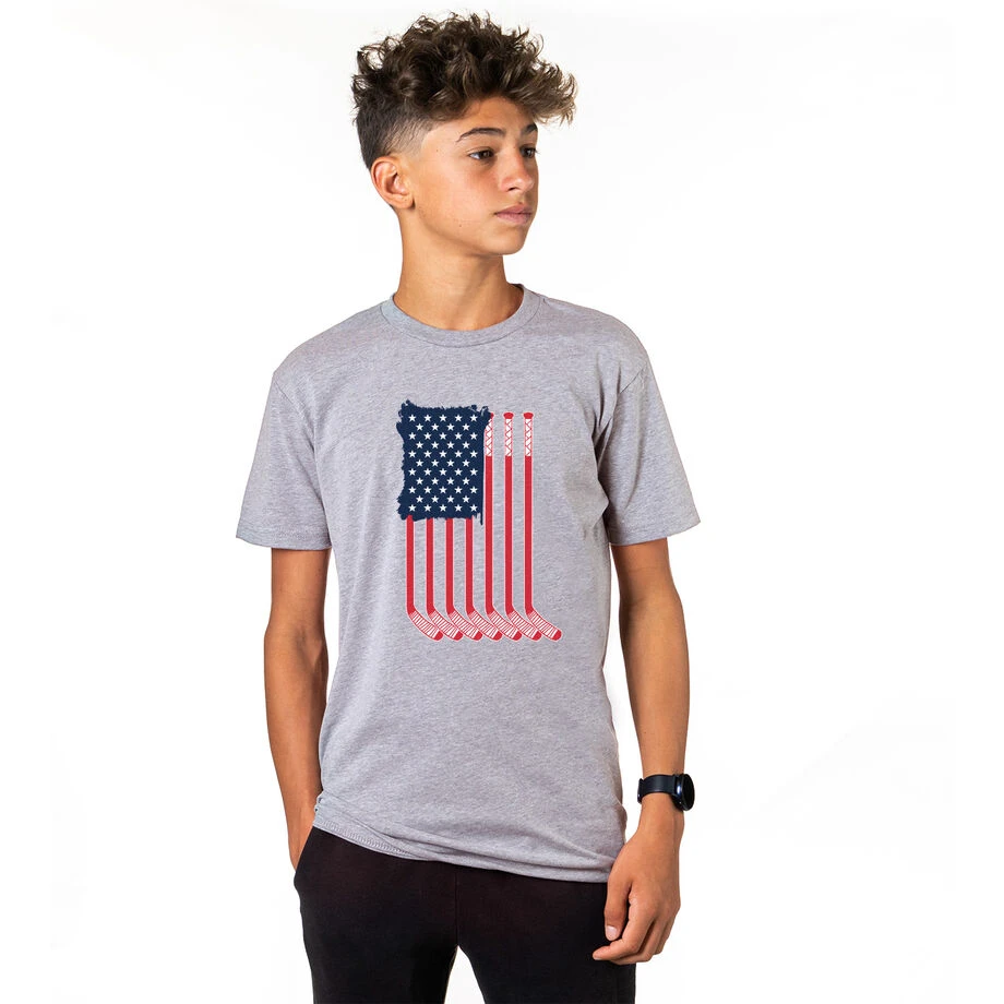 Hockey Short Sleeve T-Shirt - American Flag 2 Hockey Short Sleeve T-Shirt - American Flag - Image 2