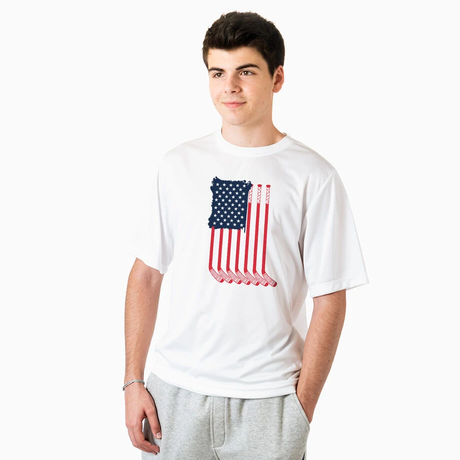 Hockey Short Sleeve Performance Tee - American Flag 2 Hockey Short Sleeve Performance Tee - American Flag - Image 2