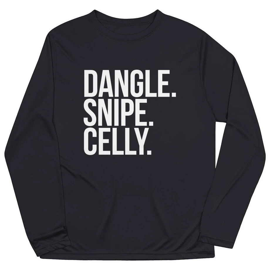 Hockey Long Sleeve Performance Tee - Dangle Snipe Celly Words 1 Hockey Long Sleeve Performance Tee - Dangle Snipe Celly Words