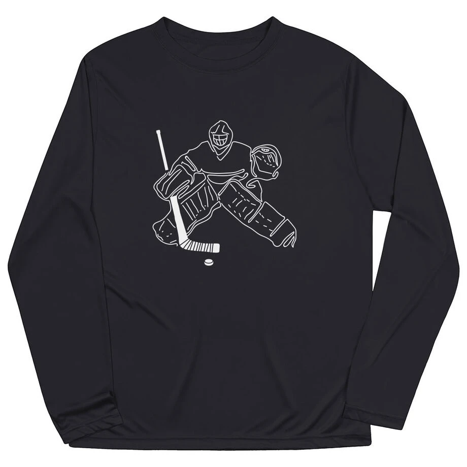 Hockey Long Sleeve Performance Tee - Hockey Goalie Sketch 1 Hockey Long Sleeve Performance Tee - Hockey Goalie Sketch