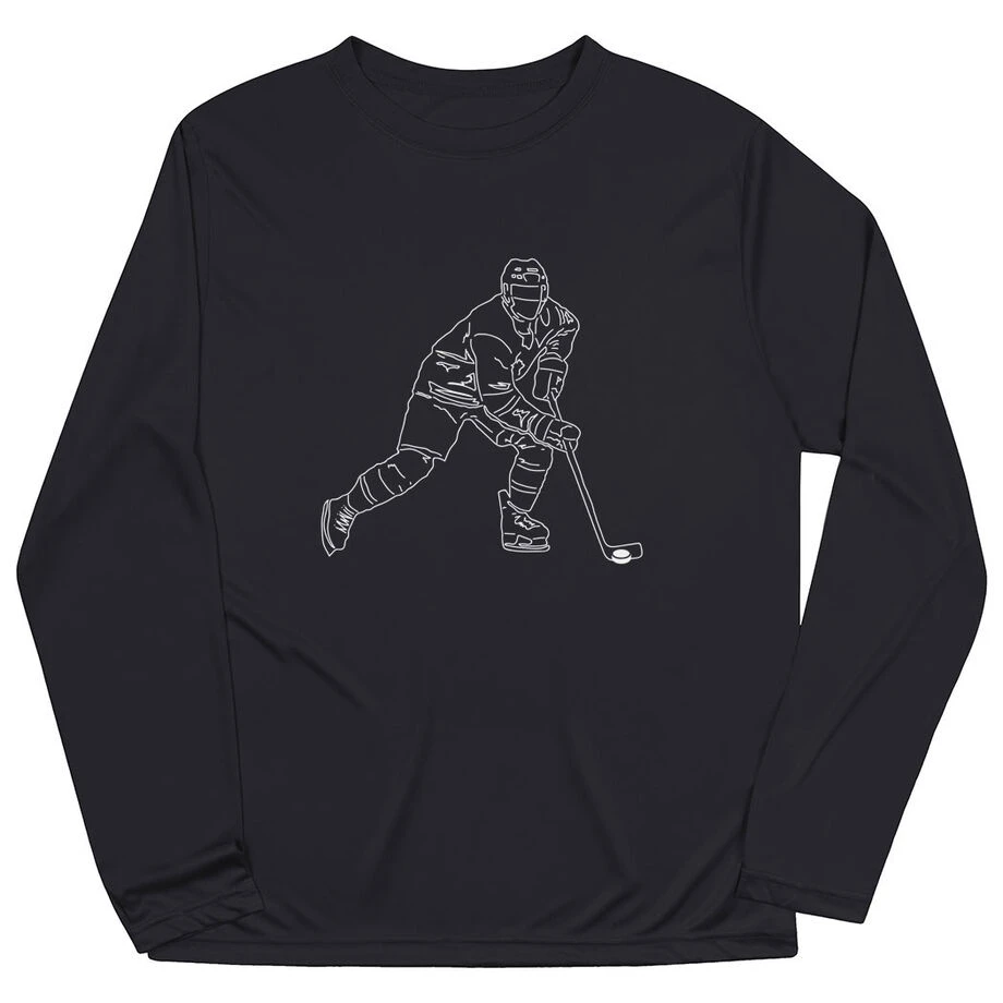 Hockey Long Sleeve Performance Tee - Hockey Player Sketch 1 Hockey Long Sleeve Performance Tee - Hockey Player Sketch
