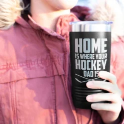 Hockey 20oz. Double Insulated Tumbler - Home Is Where Your Hockey Dad Is -Sport Play Mode hk 05758 BLACK MODEL
