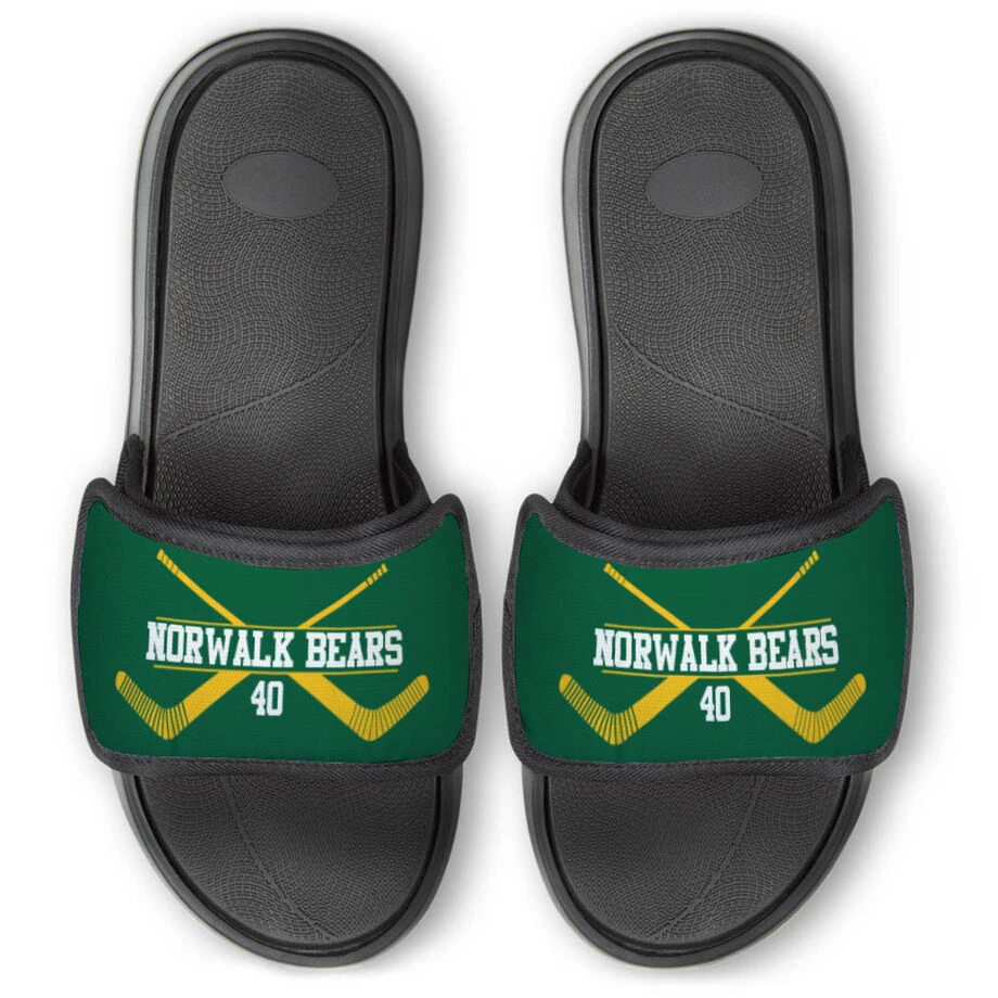 Hockey Repwell® Slide Sandals - Personalized Goalie Crossed Sticks 1 Hockey Repwell® Slide Sandals - Personalized Goalie Crossed Sticks