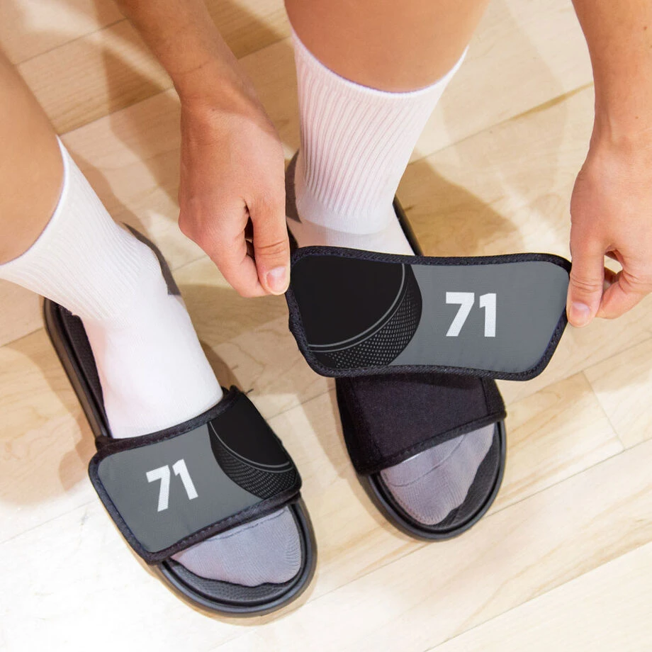 Hockey Repwell® Slide Sandals - Puck And Number Reflected 2 Hockey Repwell® Slide Sandals - Puck And Number Reflected - Image 2