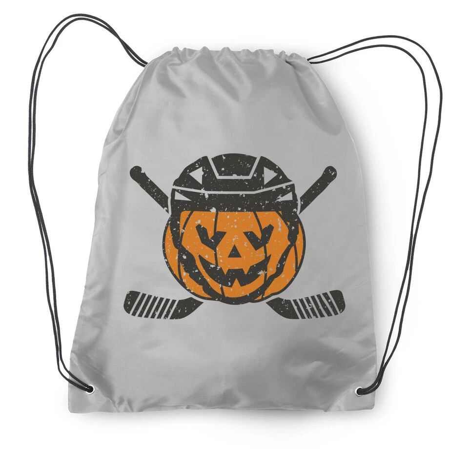 Hockey Drawstring Backpack - Helmet Pumpkin 2 Hockey Drawstring Backpack - Helmet Pumpkin - Image 2