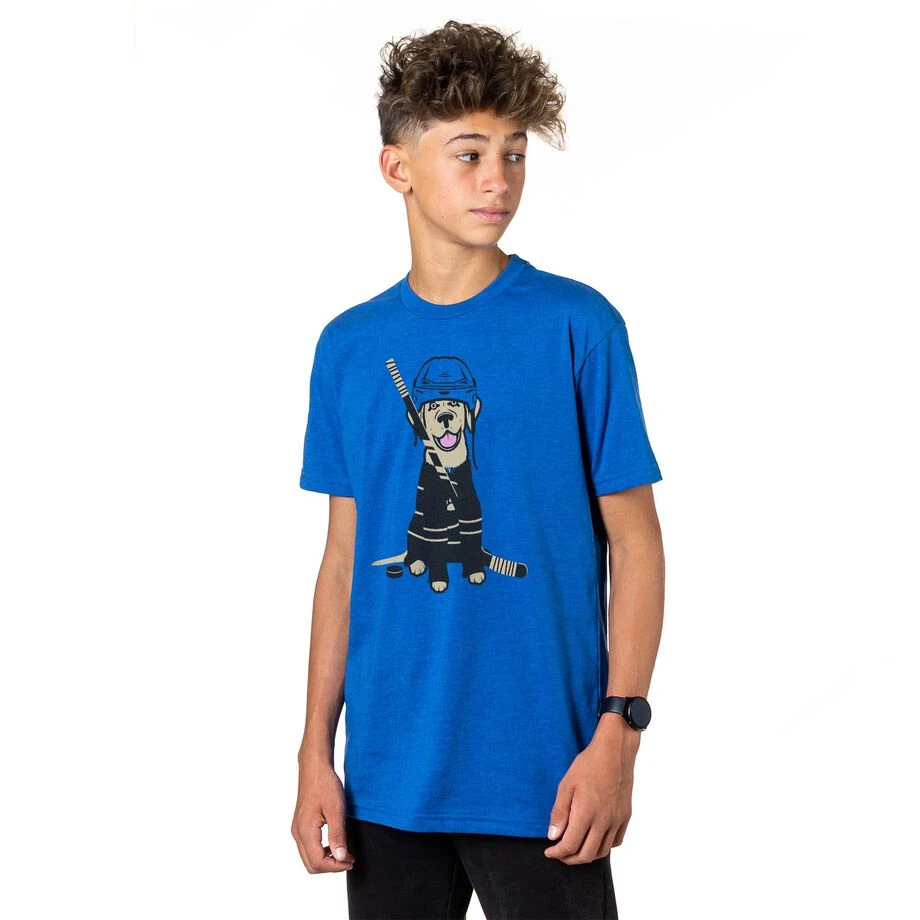 Hockey Short Sleeve T-Shirt - Hunter The Hockey Dog 2 Hockey Short Sleeve T-Shirt - Hunter The Hockey Dog - Image 2