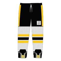 Custom Team Hockey Lounge Pants - Player 33 Custom Team Hockey Lounge Pants - Player -Sport Play Mode hk 06059 BLACKWHITEYELLOW BS LOGO