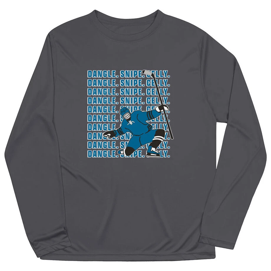 Hockey Long Sleeve Performance Tee - Dangle Snipe Celly Player 1 Hockey Long Sleeve Performance Tee - Dangle Snipe Celly Player