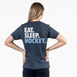 Hockey Short Sleeve T-Shirt - Eat. Sleep. Hockey (Back Design) -Sport Play Mode hk 06150 CHARCOAL FEMALE BACK