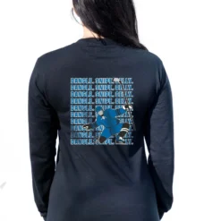 Hockey Tshirt Long Sleeve - Dangle Snipe Celly Player (Back Design) 7 Hockey Tshirt Long Sleeve - Dangle Snipe Celly Player (Back Design) -Sport Play Mode hk 06155 BLACK FEMALE BACK