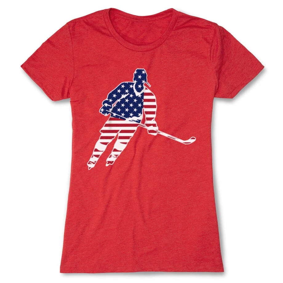 Hockey Women's Everyday Tee - Hockey Stars And Stripes Player 1 Hockey Women's Everyday Tee - Hockey Stars And Stripes Player