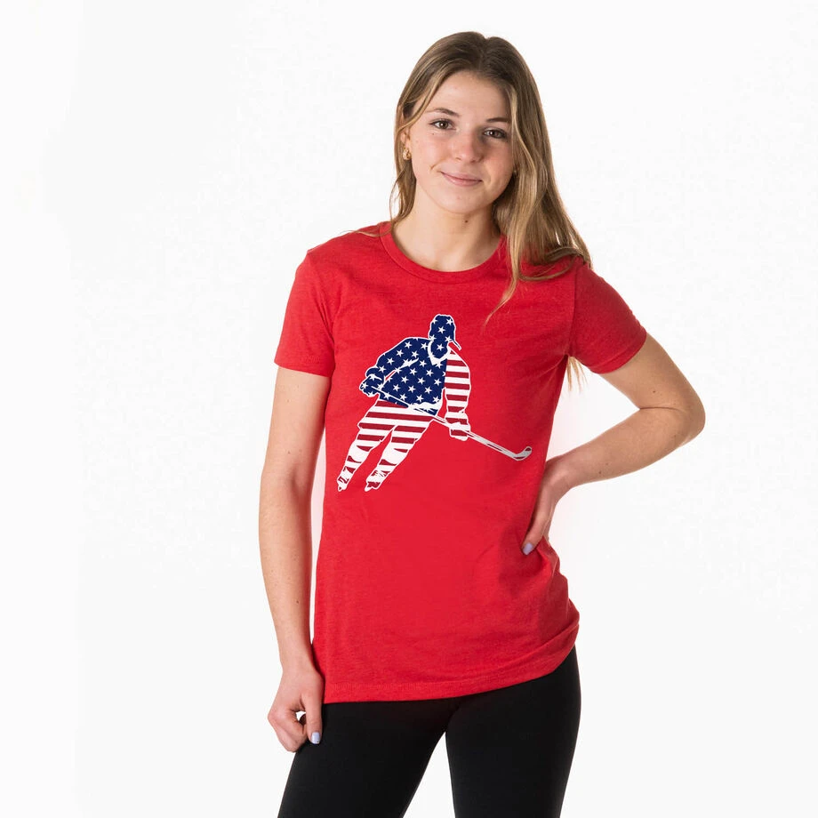 Hockey Women's Everyday Tee - Hockey Stars And Stripes Player 2 Hockey Women's Everyday Tee - Hockey Stars And Stripes Player - Image 2